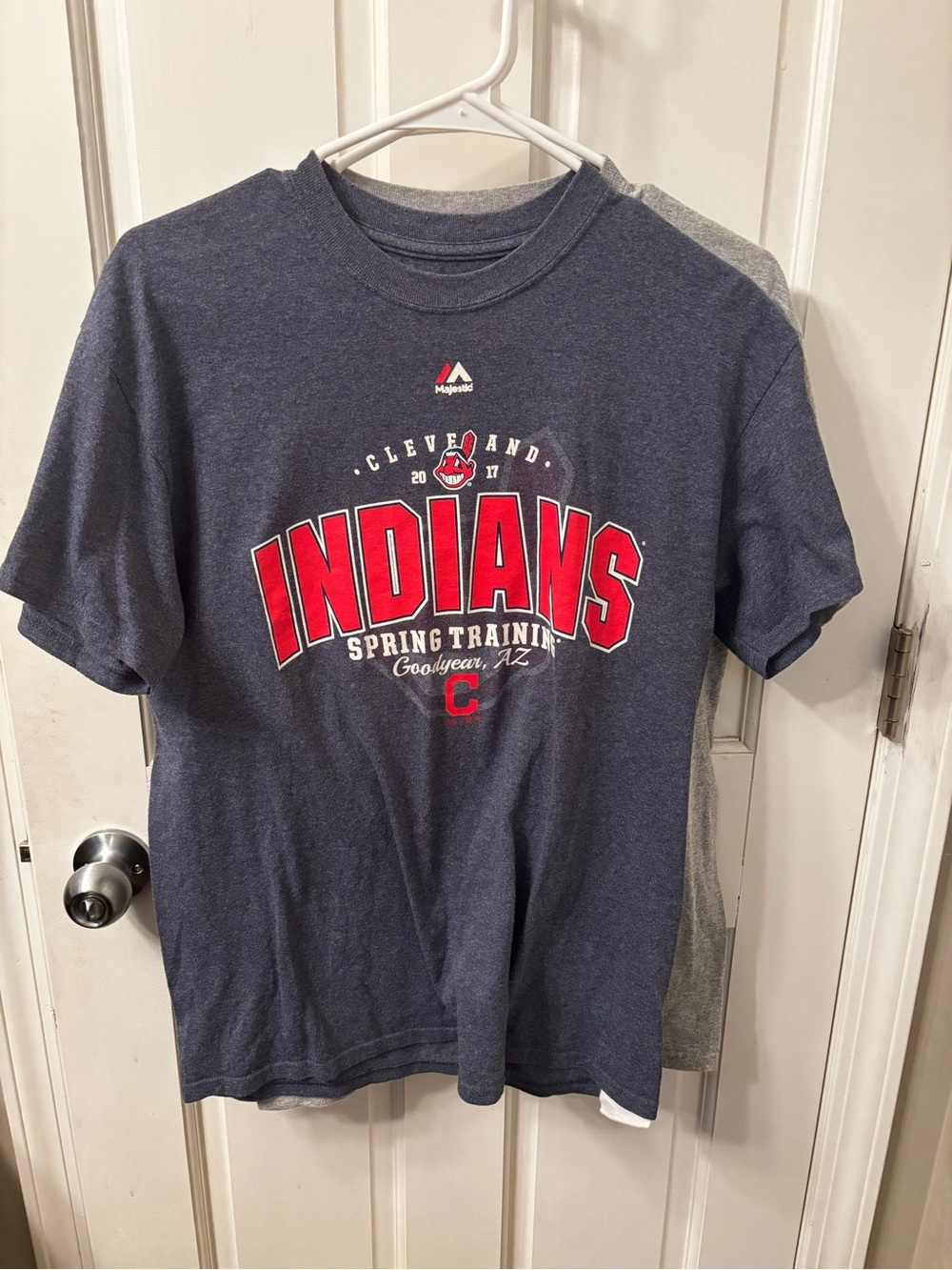Majestic Cleveland Indians Navy Spring Training Tee with Red Logo retro